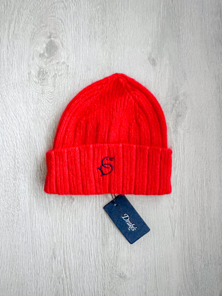 Drake's Red Lambswool Angora Beanie Hat - House Of Huntington