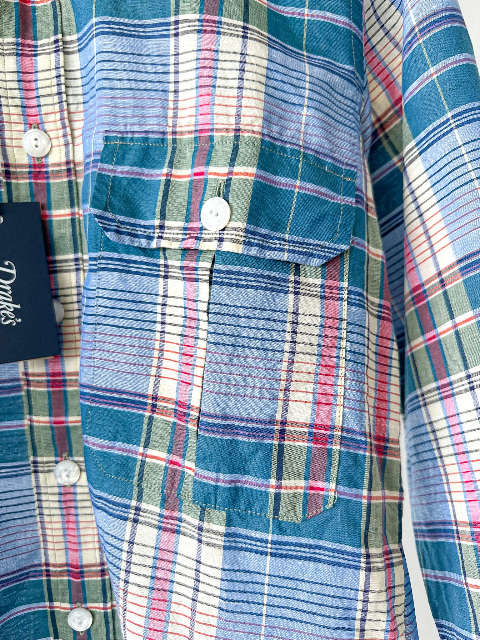 Drake's Linen Cotton Blue Checked Shirt - House Of Huntington