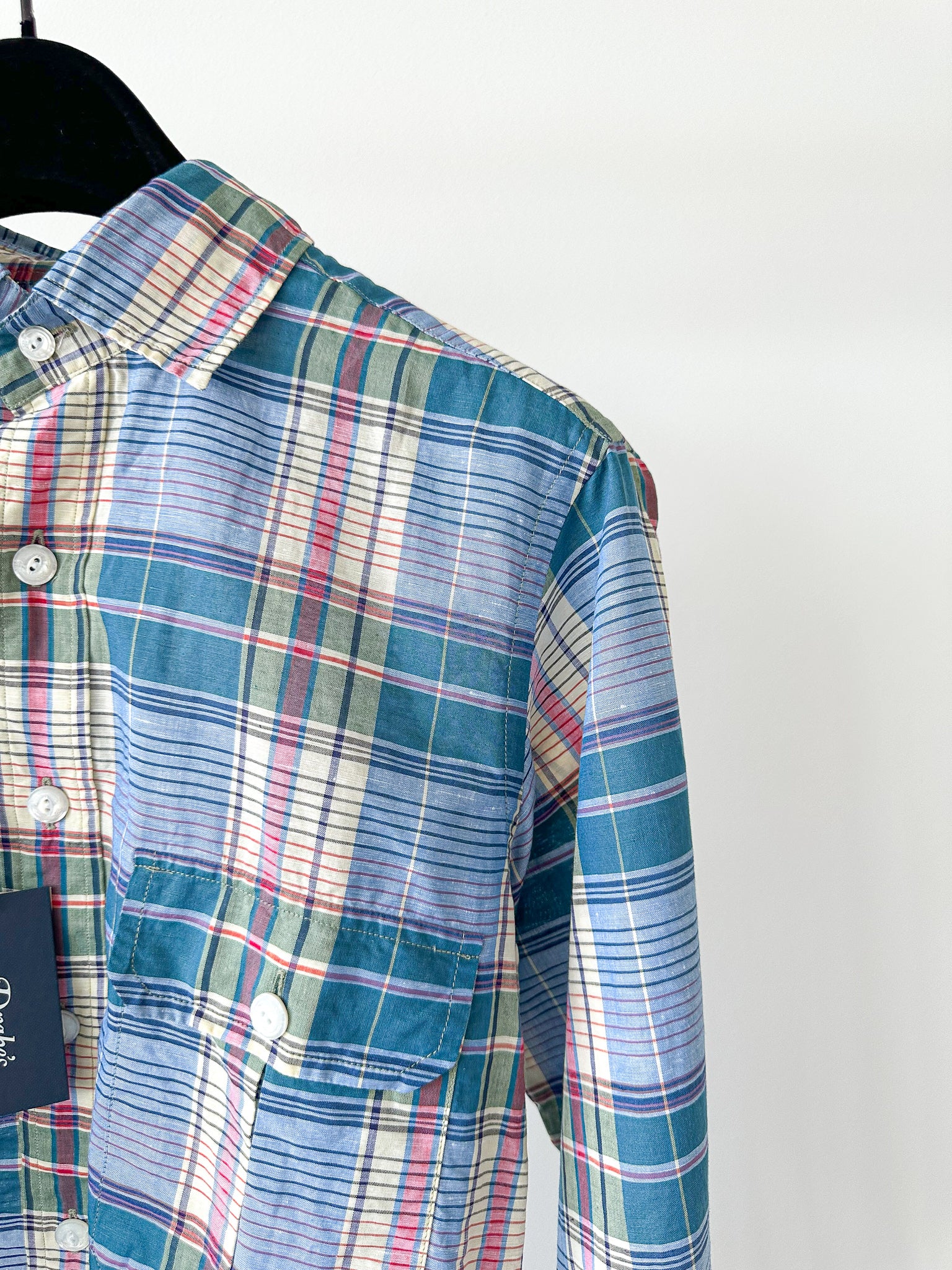 Drake's Linen Cotton Blue Checked Shirt - House Of Huntington