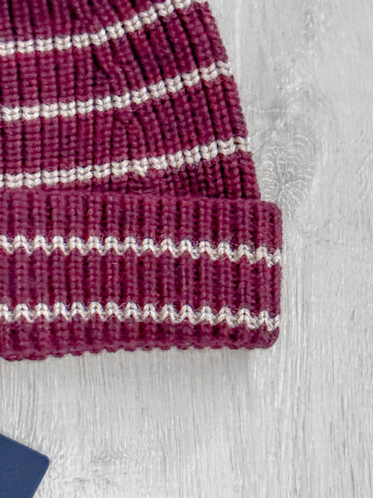 Drake's Burgundy Striped Lambswool Beanie Hat - House Of Huntington