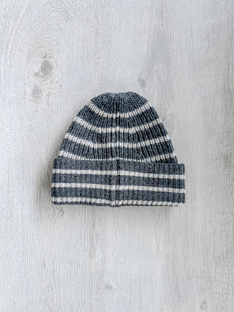 Drake's Grey Striped Lambswool Beanie Hat - House Of Huntington