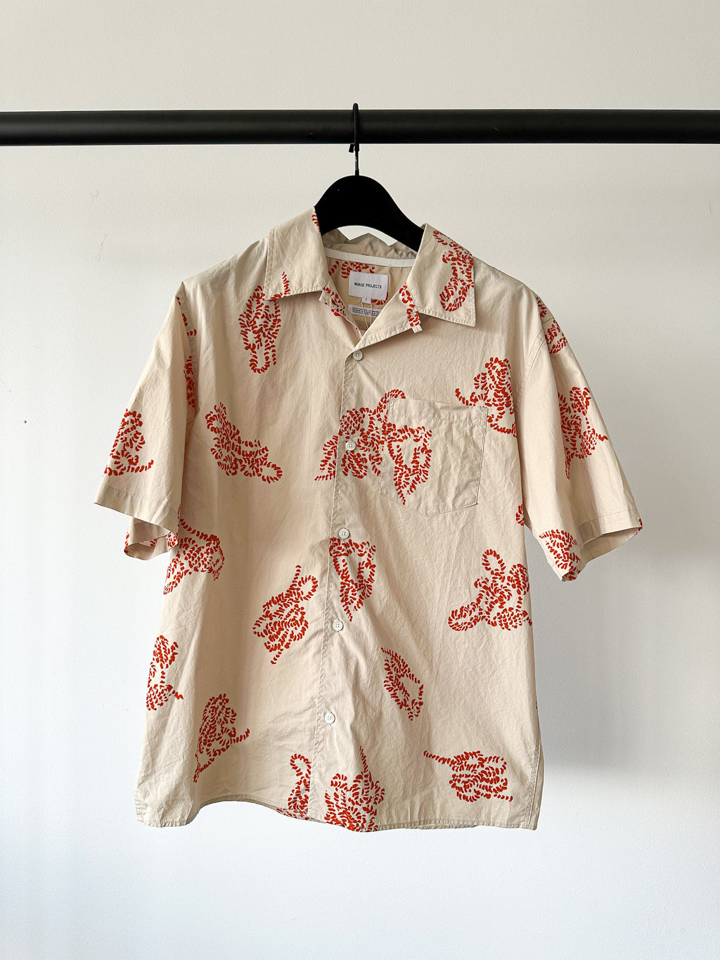 Norse Projects Carsten Print Oatmeal Vintage Inspired Short Sleeved Vacation Shirt - House Of Huntington