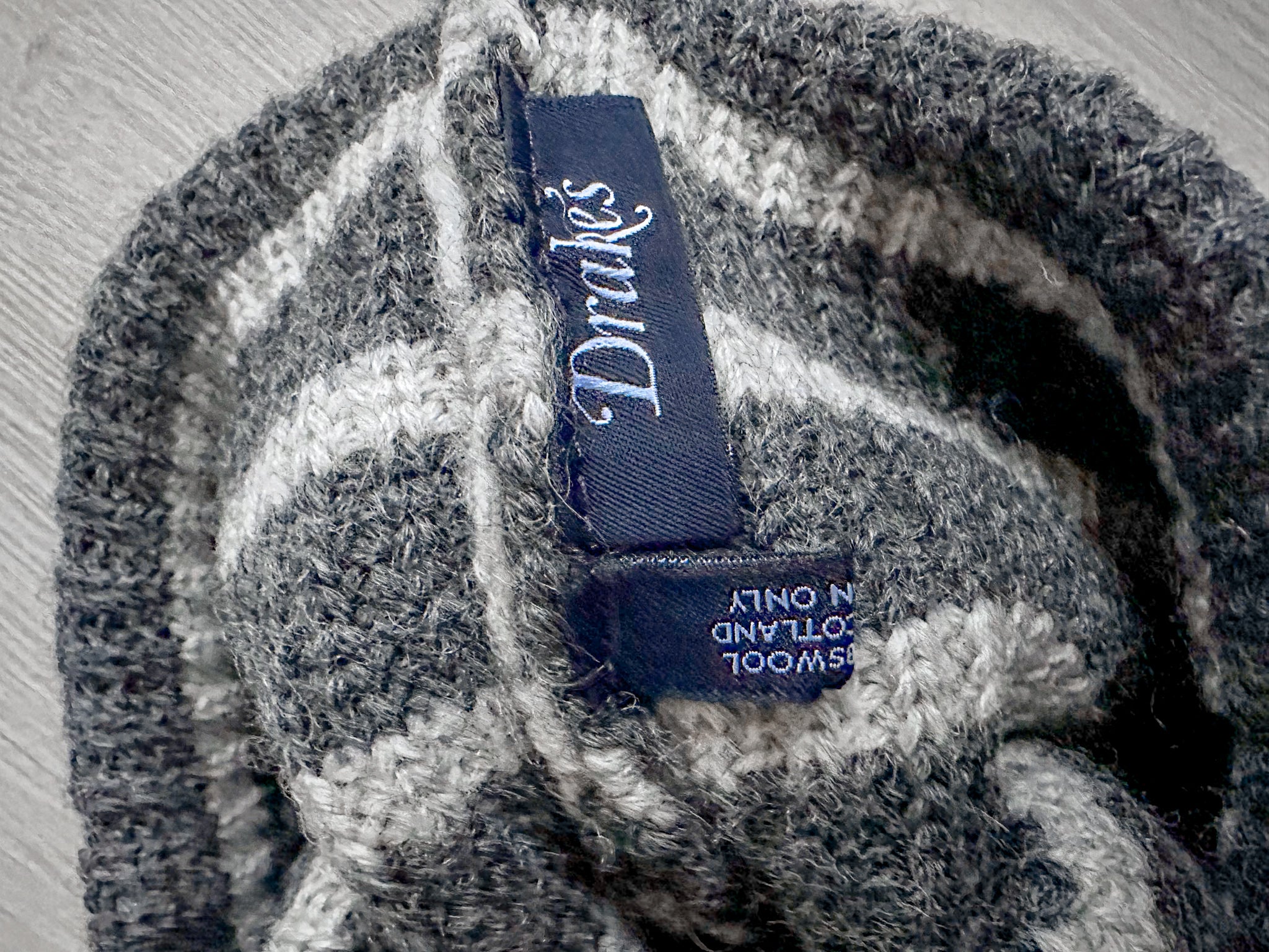 Drake's Grey Striped Lambswool Beanie Hat - House Of Huntington