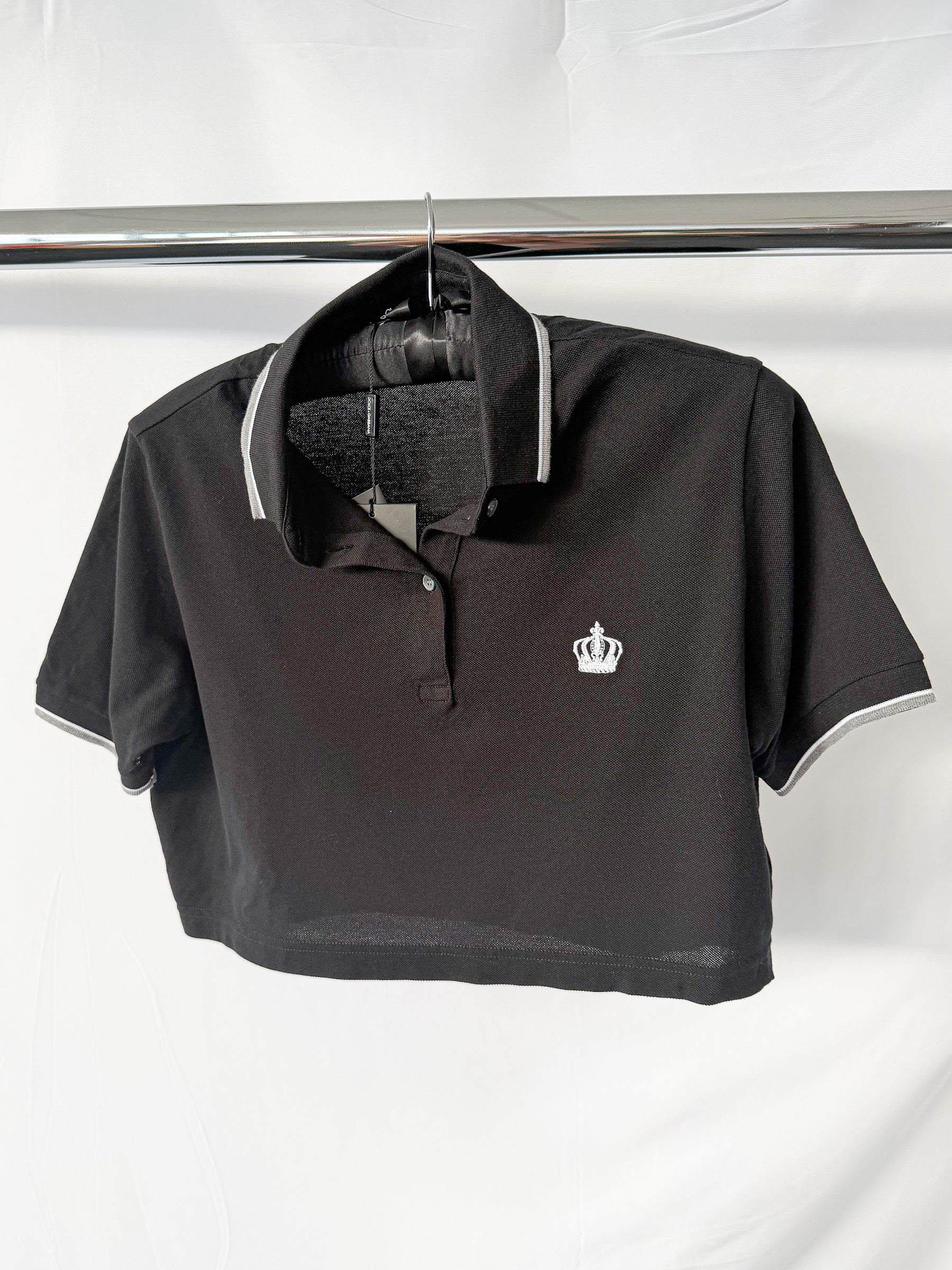 Dolce & Gabbana Black Collared Polo Crop Shirt