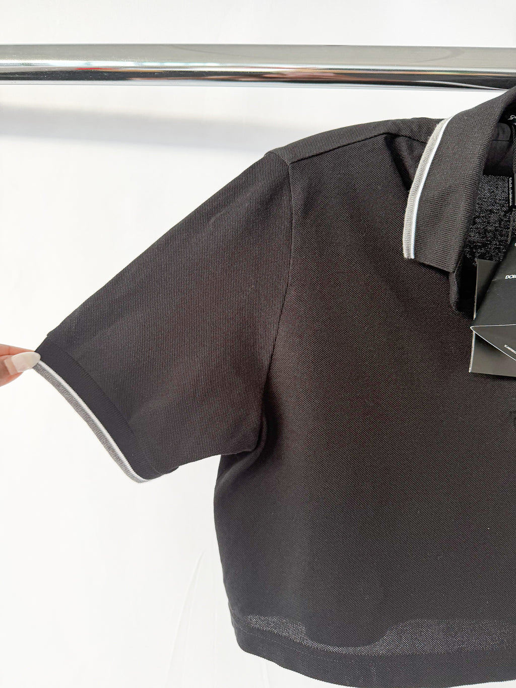 Dolce & Gabbana Black Collared Polo Crop Shirt