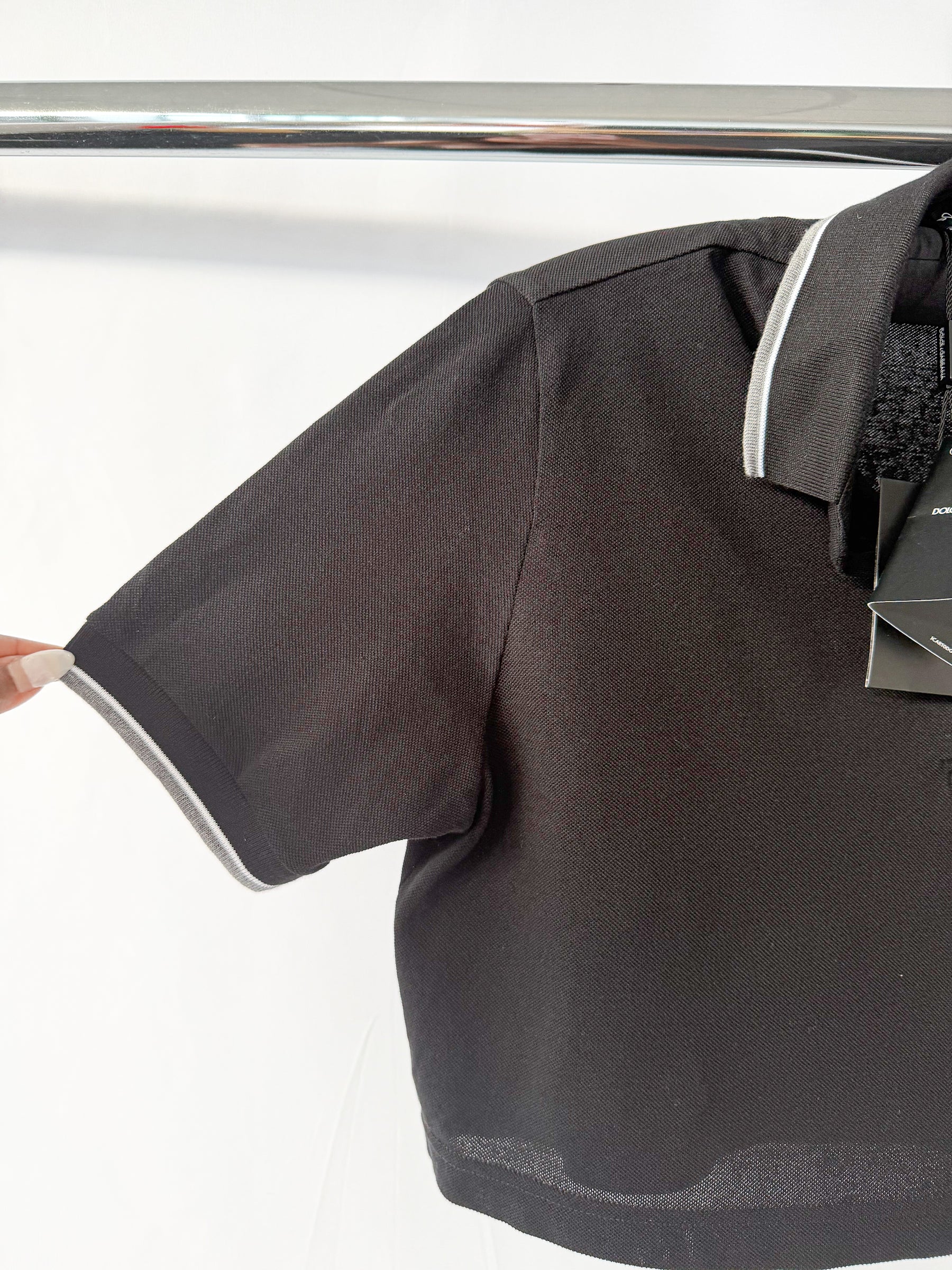 Dolce & Gabbana Black Collared Polo Crop Shirt