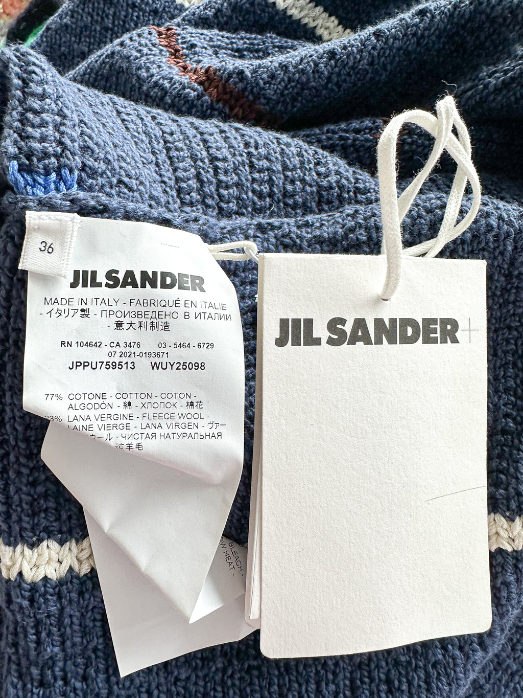 Robe longue rayée en maille crochetée bleu marine Jil Sander