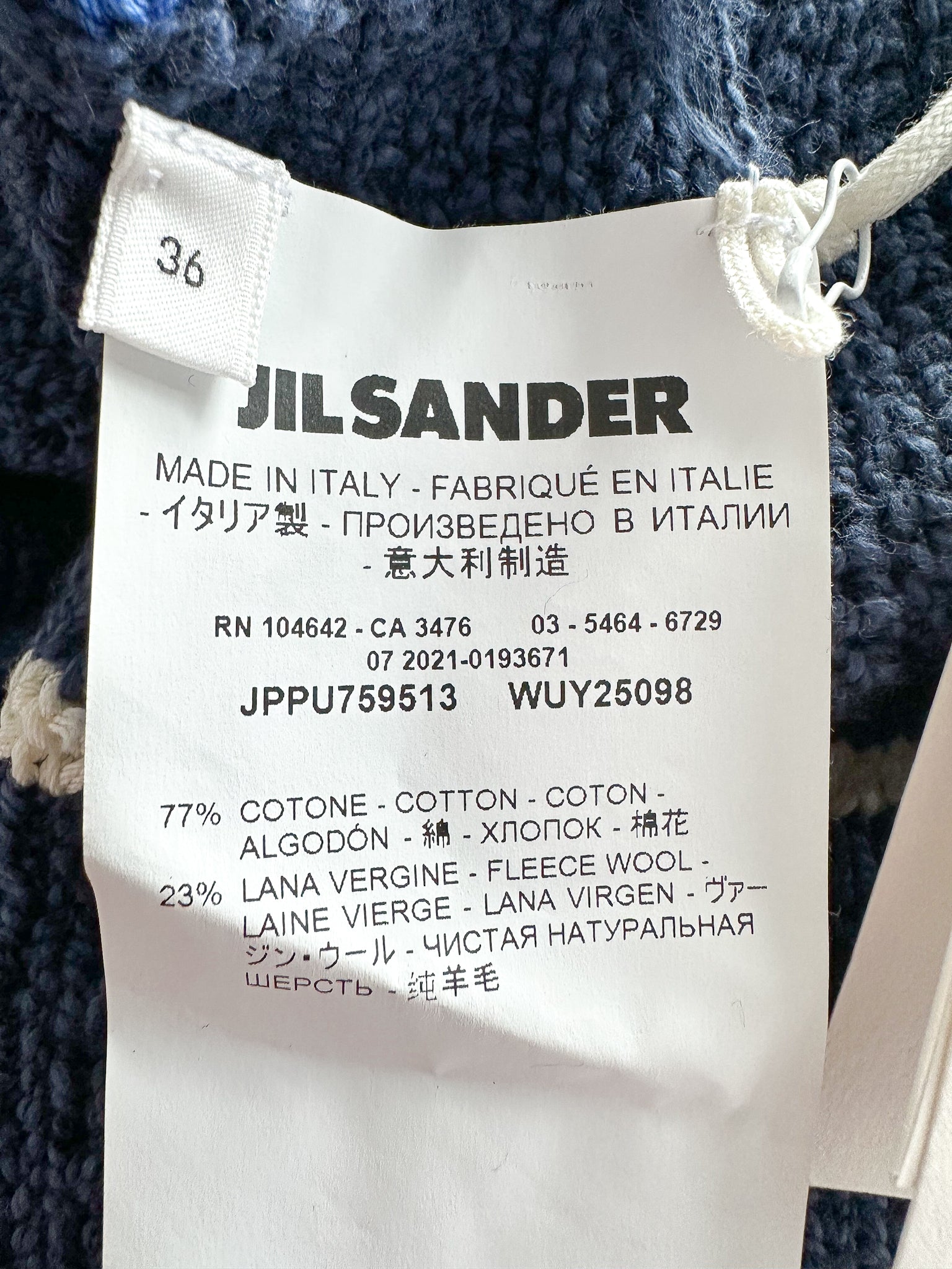 Robe longue rayée en maille crochetée bleu marine Jil Sander