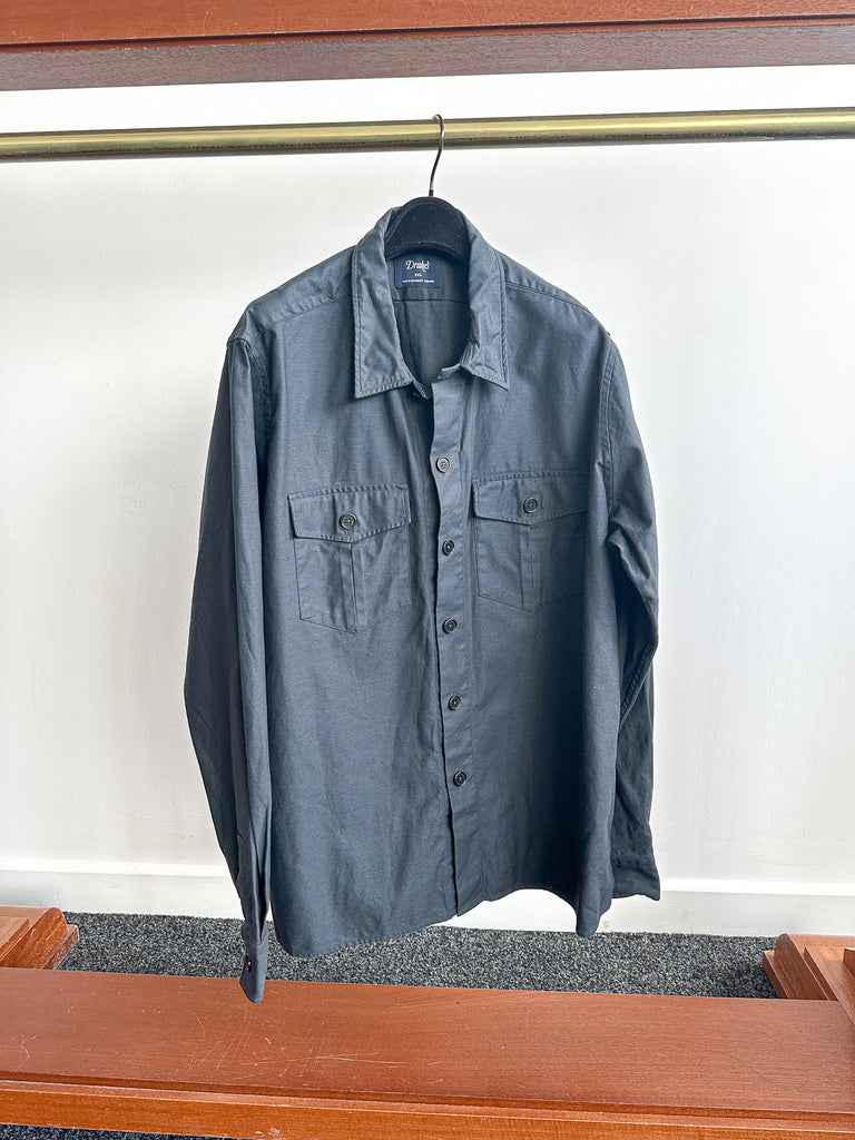 Drake's Navy Blue Structured Over Shirt Jacket - House Of Huntington