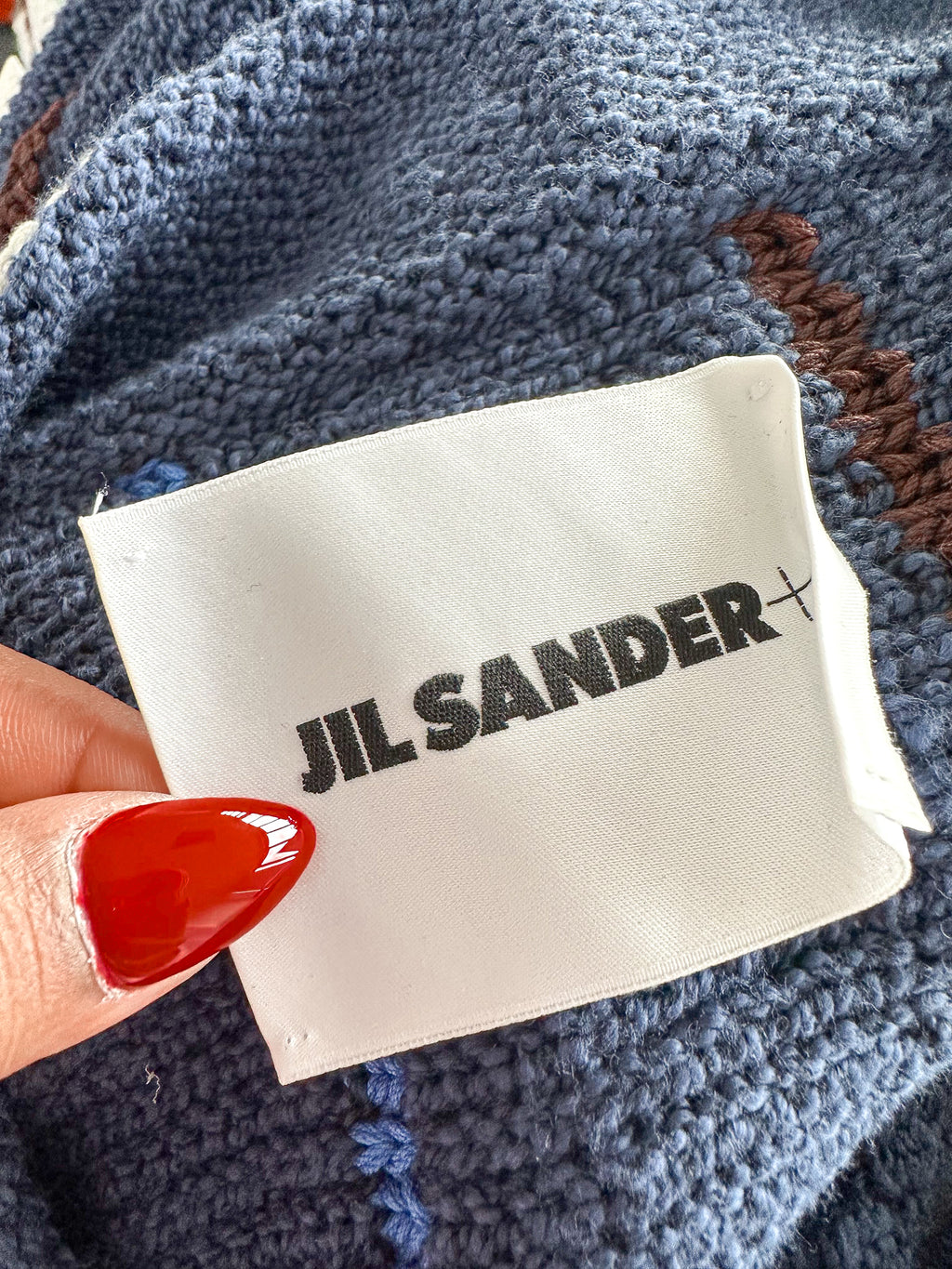 Robe longue rayée en maille crochetée bleu marine Jil Sander