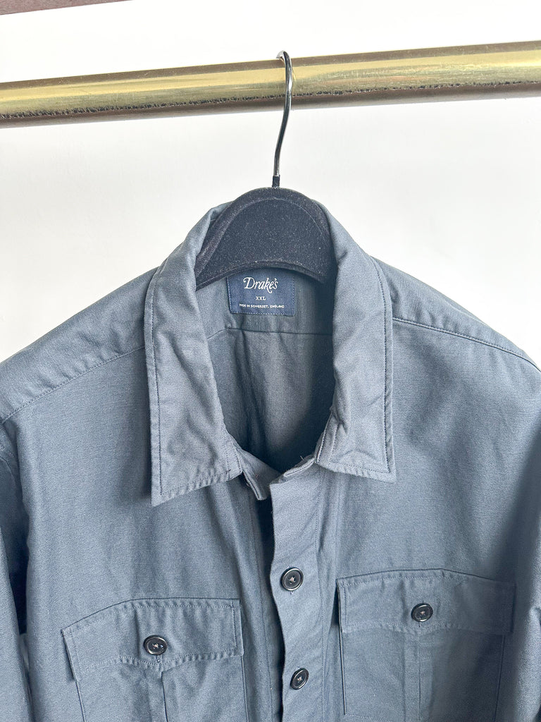 Drake's Navy Blue Structured Over Shirt Jacket - House Of Huntington