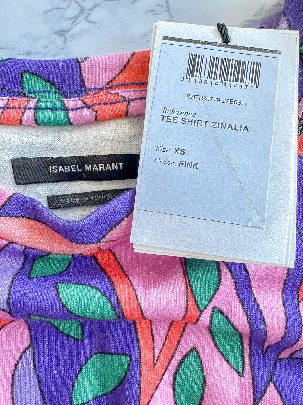 Isabel Marant Zinalia Pink Graphic Abstract Print Cotton Crop Top