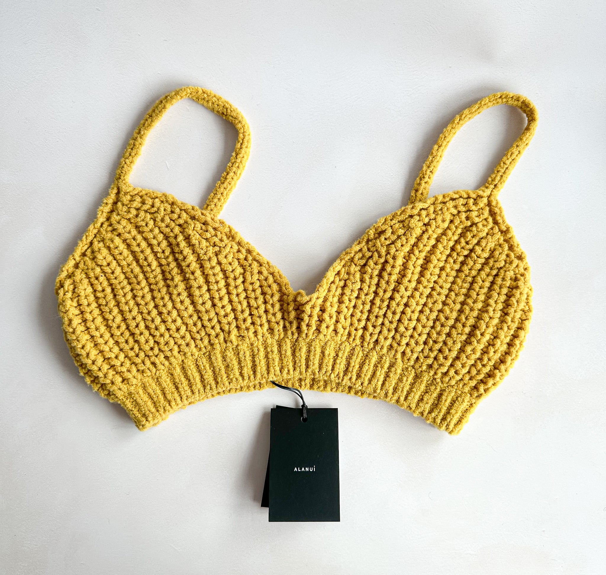 Alanui Pucon Ribbed Wool-Blend Golden Yellow Bralette Top