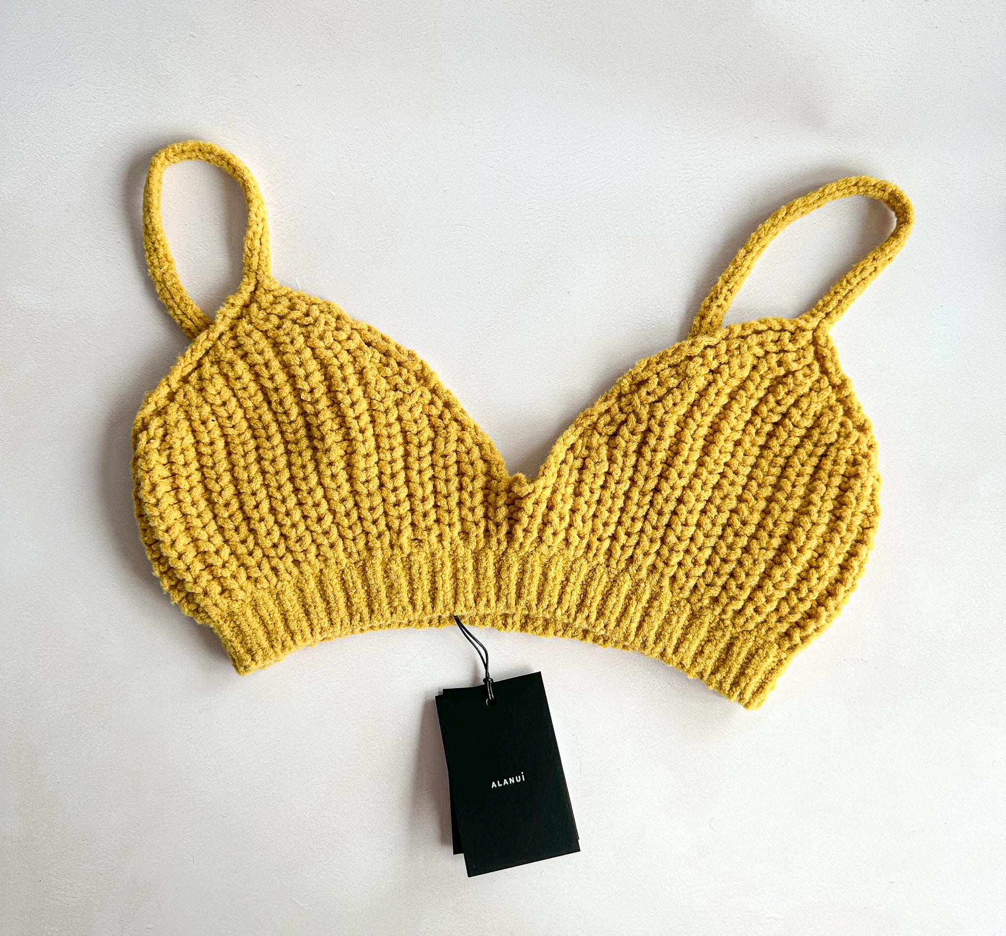 Alanui Pucon Ribbed Wool-Blend Golden Yellow Bralette Top