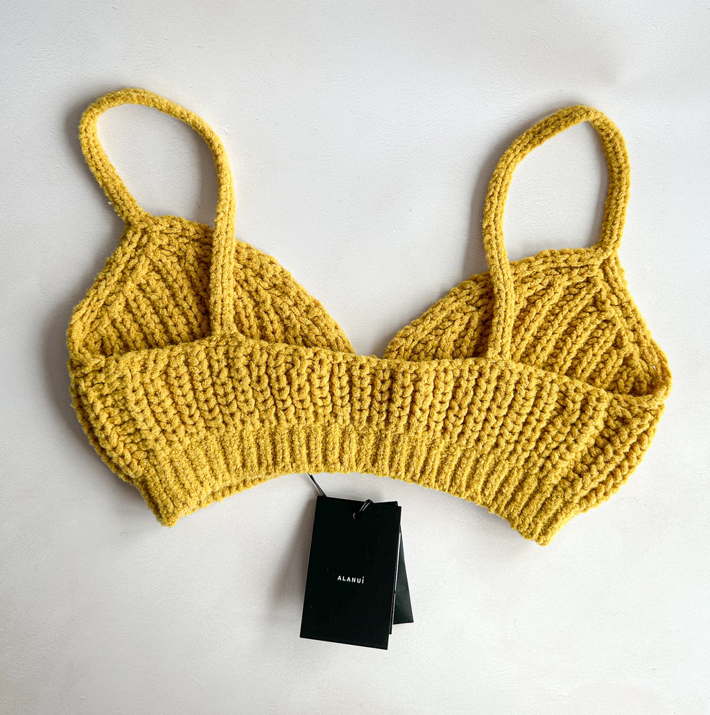 Alanui Pucon Ribbed Wool-Blend Golden Yellow Bralette Top