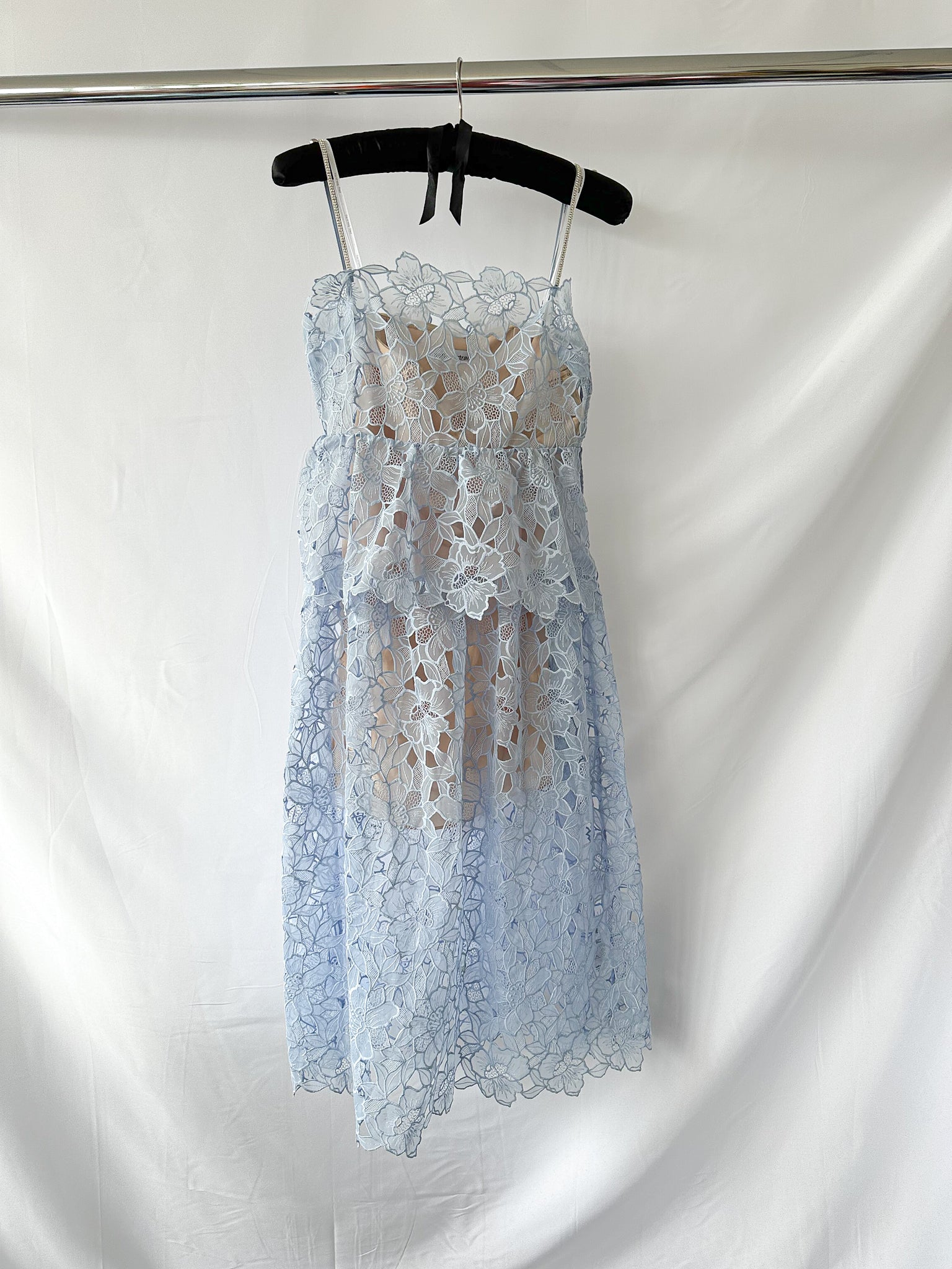 Self-Portrait Light Blue Organza Guipure Lace Midi Dress