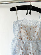 Self-Portrait Light Blue Organza Guipure Lace Midi Dress