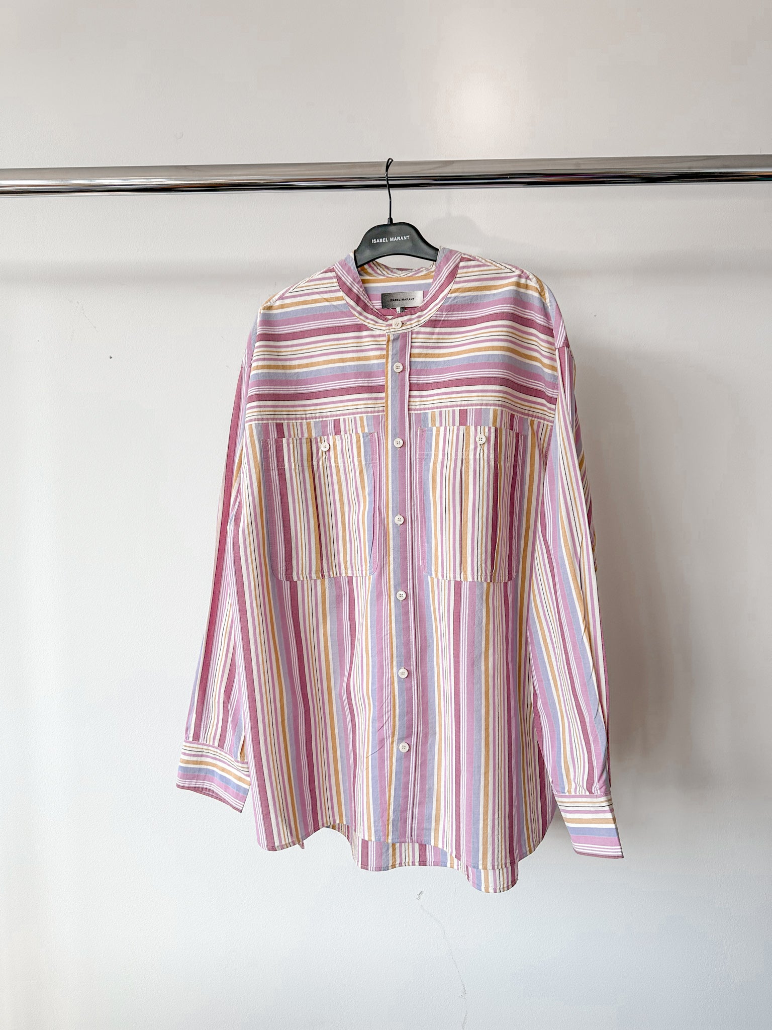 Isabel Marant Herren Taylori Hemd aus gestreifter Baumwollpopeline mit Grandad-Kragen