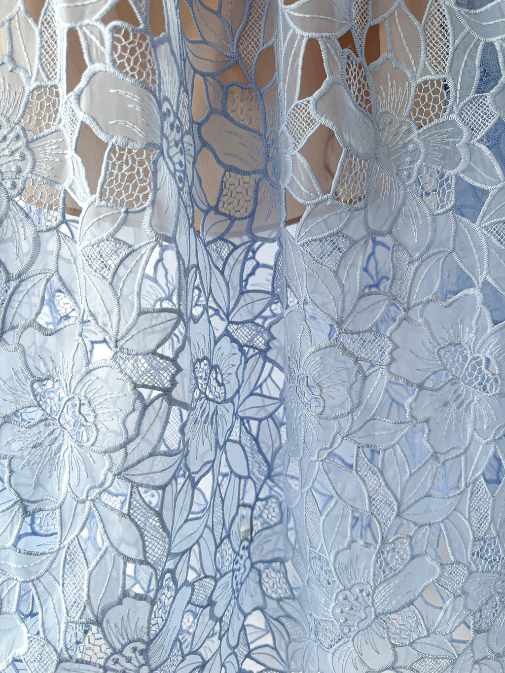 Self-Portrait Light Blue Organza Guipure Lace Midi Dress