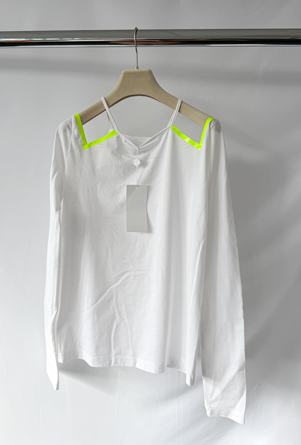 Maison Margiela 1 White Long Sleeve Cold Shoulder Neon Detail Top