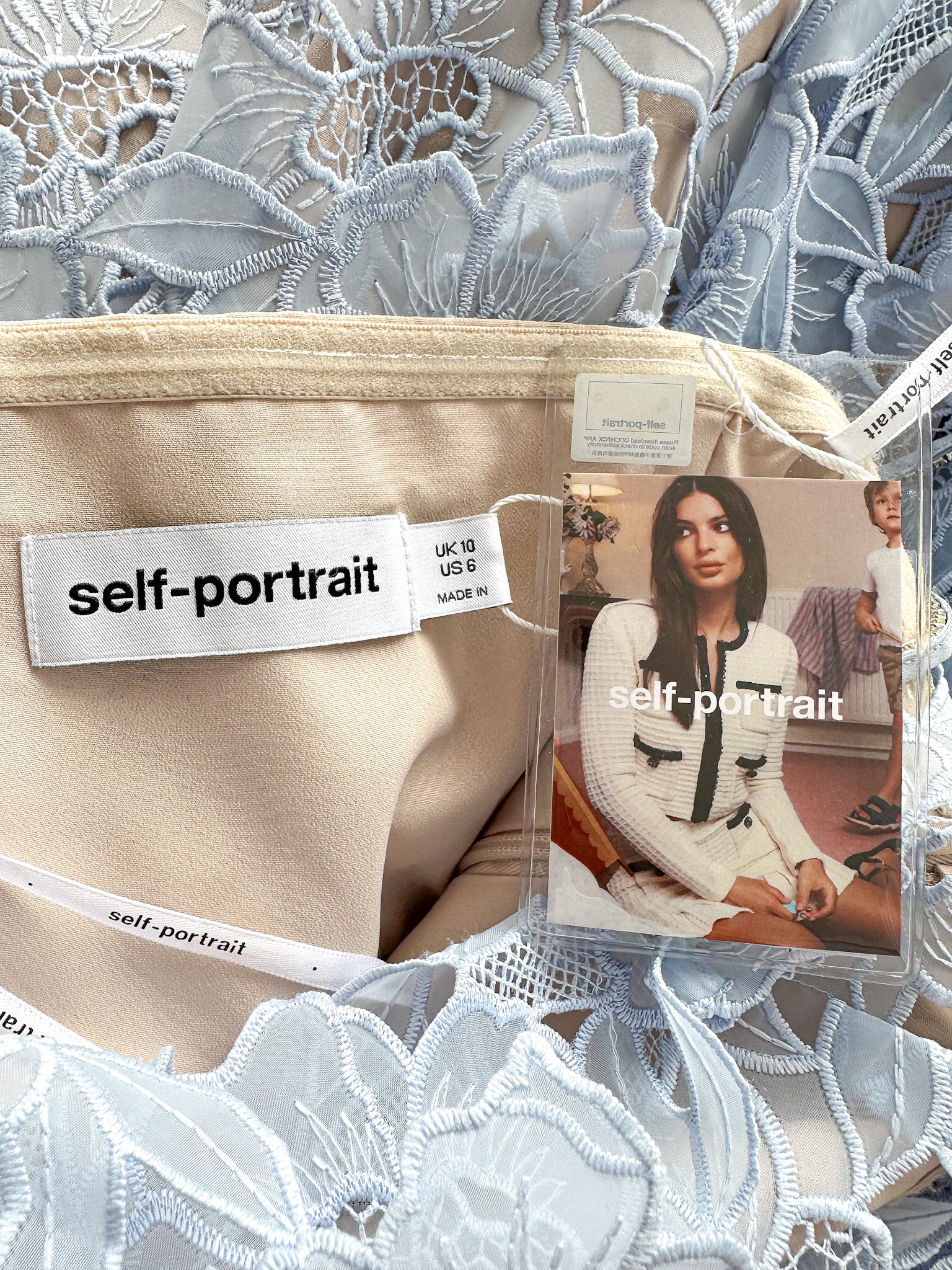 Self-Portrait Light Blue Organza Guipure Lace Midi Dress