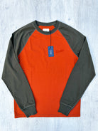 Drake's Rust & Green Long Sleeve Hiking Tee With Chain Stitch Logo - House Of Huntington