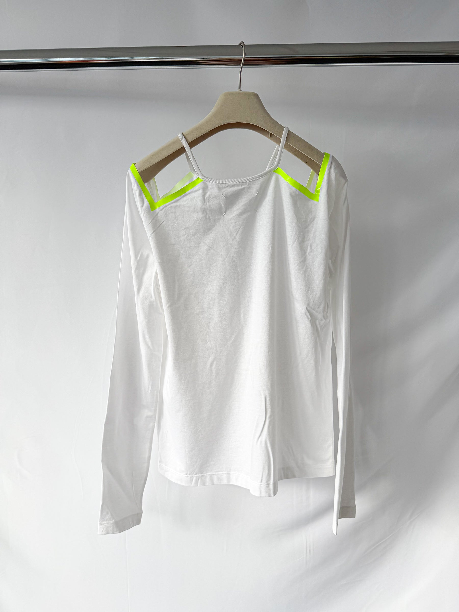 Maison Margiela 1 White Long Sleeve Cold Shoulder Neon Detail Top