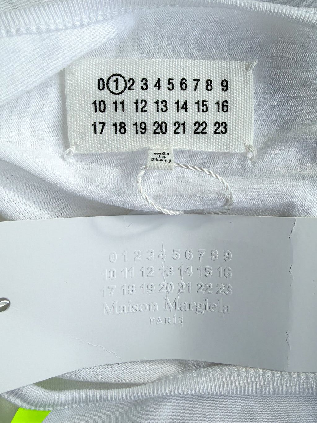 Maison Margiela 1 White Long Sleeve Cold Shoulder Neon Detail Top
