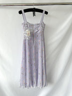 Self-Portrait Lilac Floral Print Pleated Sweetheart Neck Chiffon Midi Dress