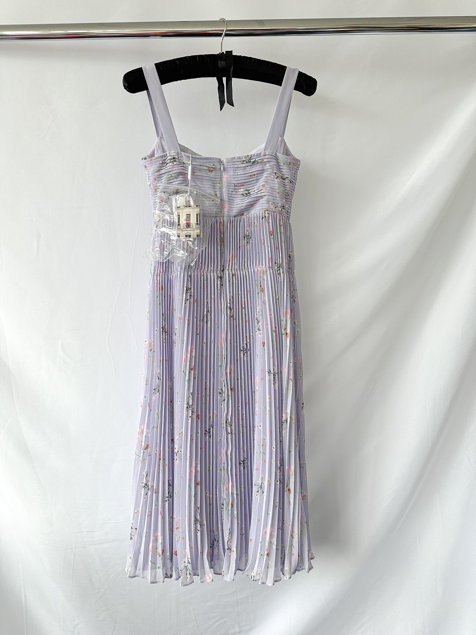 Self-Portrait Lilac Floral Print Pleated Sweetheart Neck Chiffon Midi Dress