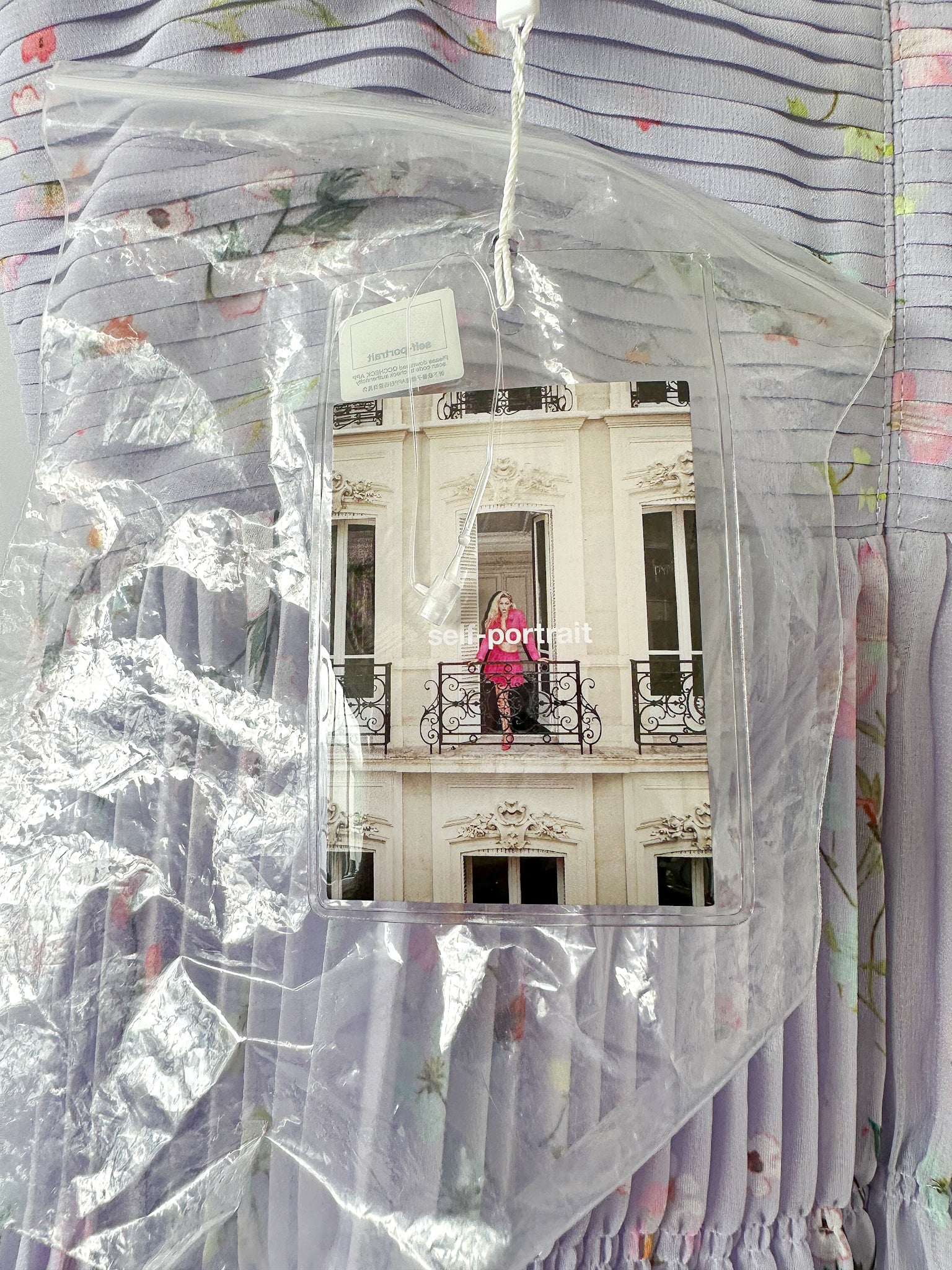 Self-Portrait Lilac Floral Print Pleated Sweetheart Neck Chiffon Midi Dress