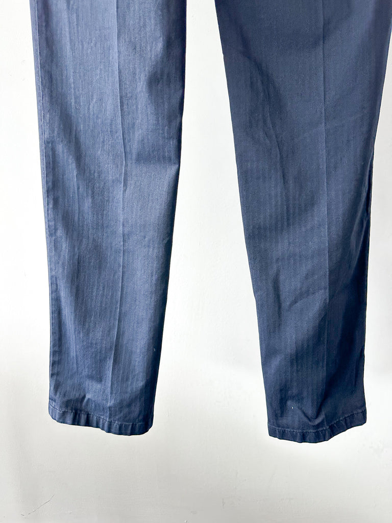 Drake's Navy Blue Trousers with Cotton Herringbone Weave - House Of Huntington