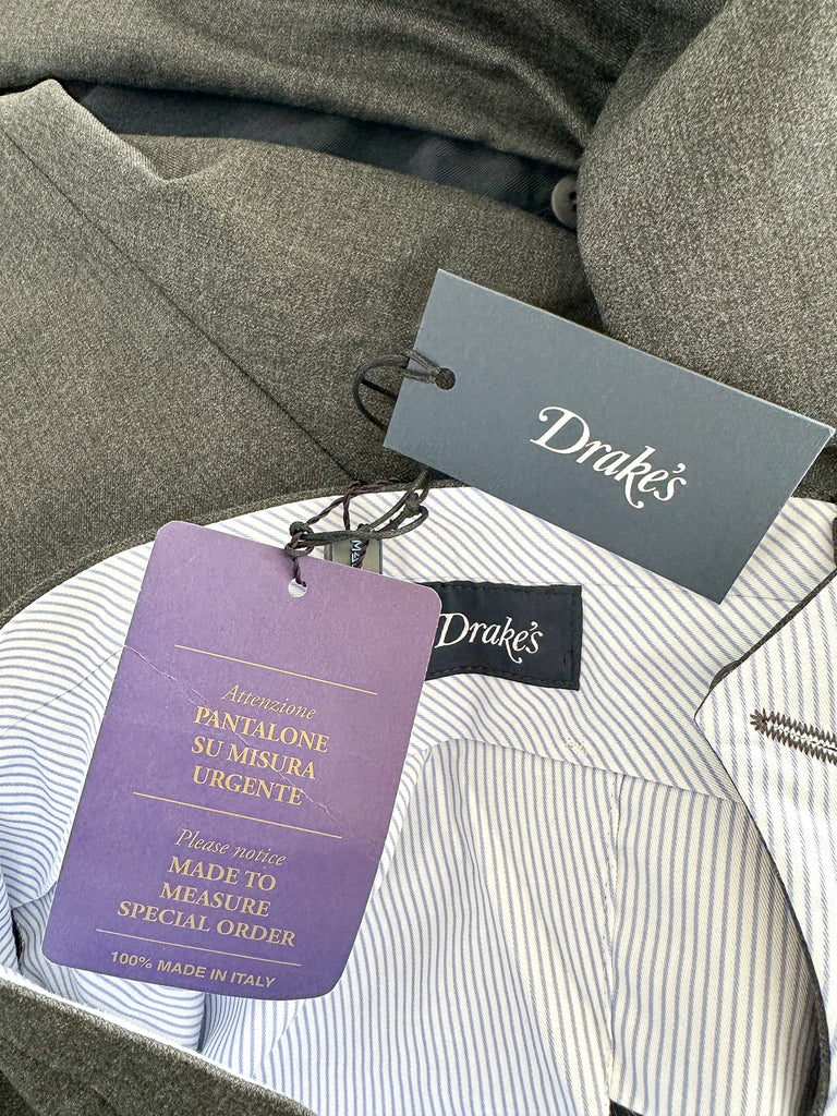 Drake's Grey Made To Order Trousers - House Of Huntington