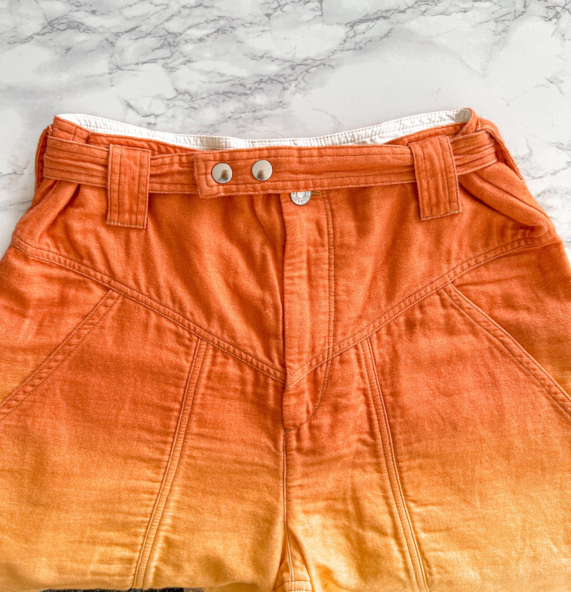 Isabel Marant Etoile Kaynetd Tie Dye Orange Linen Blend Shorts