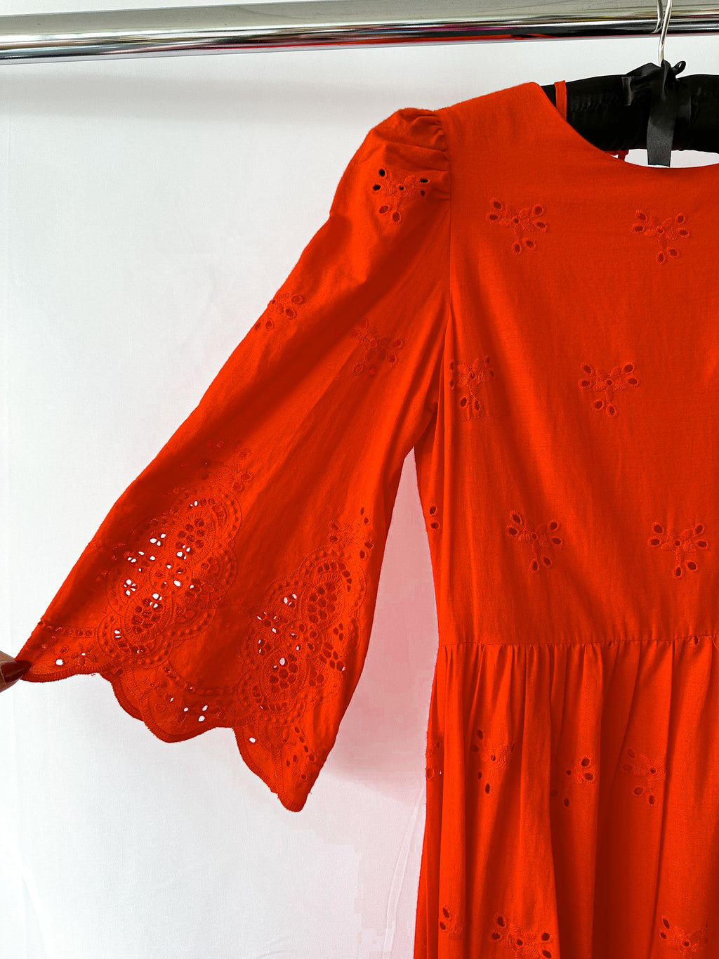 Borgo De Nor Red Carla Broderie Anglaise Cotton Maxi Dress