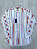Drake's White Red Yellow Green Striped Formal Shirt - House Of Huntington