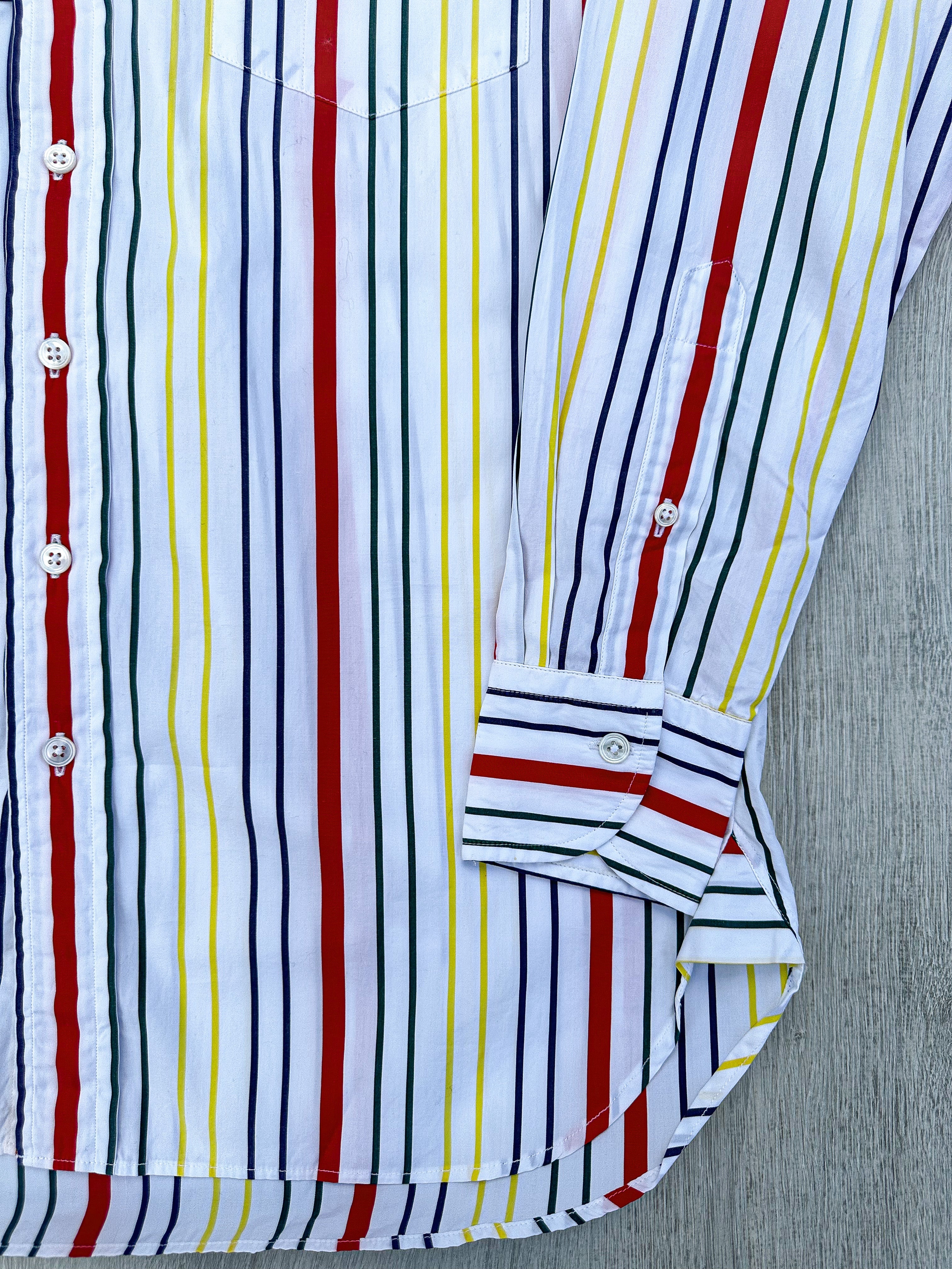 Drake's White Red Yellow Green Striped Formal Shirt - House Of Huntington