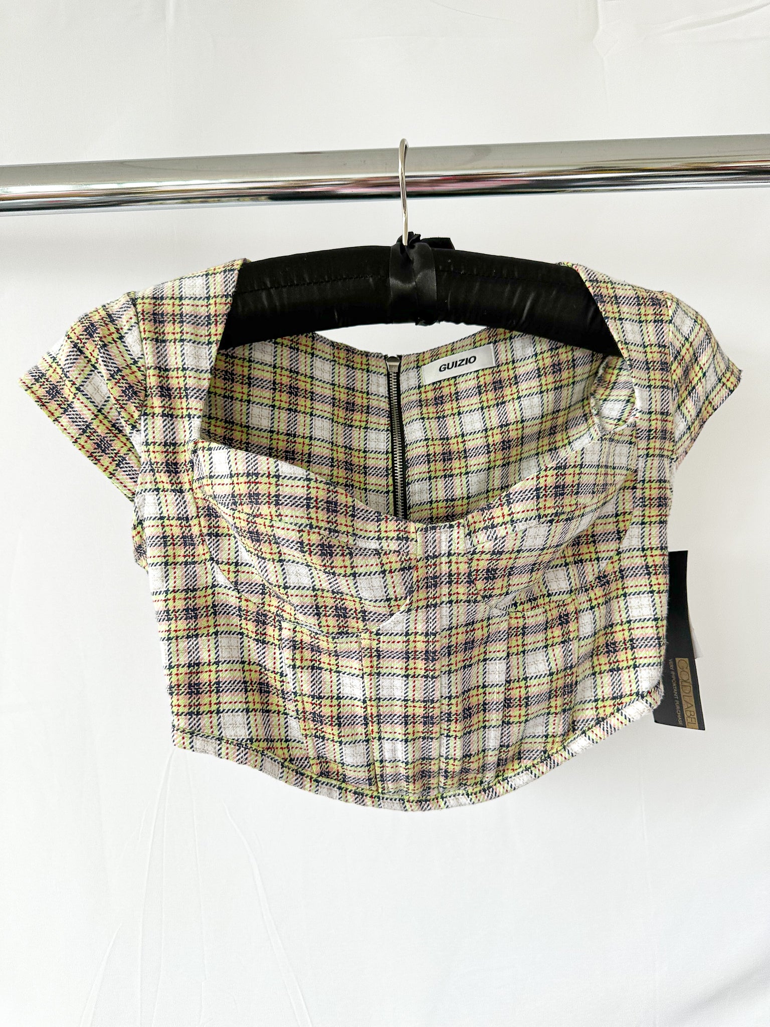 Danielle Guizio Tweed Plaid Check Corset Crop Top