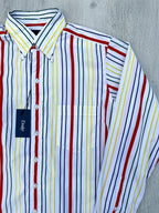 Drake's White Red Yellow Green Striped Formal Shirt - House Of Huntington