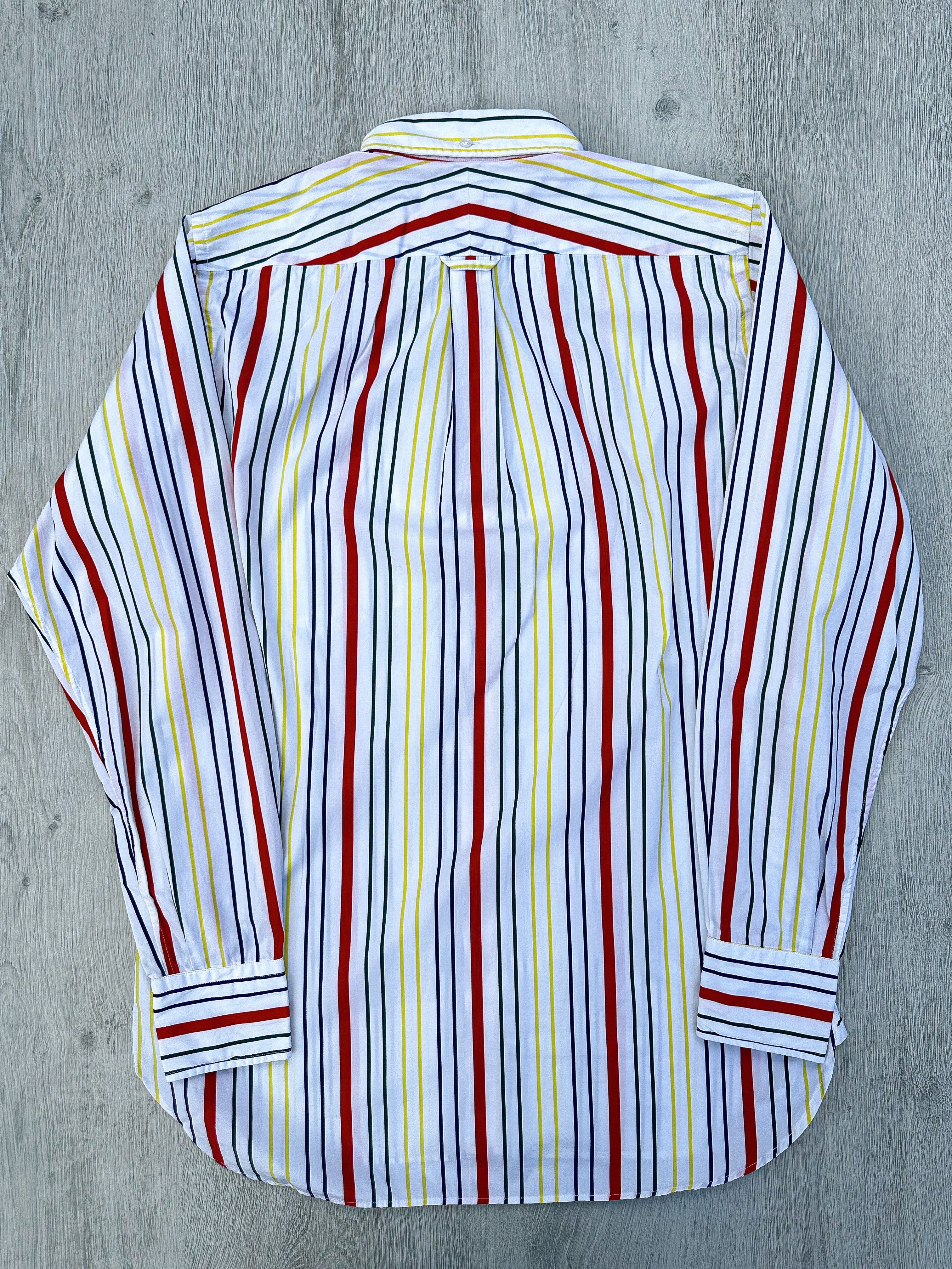 Drake's White Red Yellow Green Striped Formal Shirt - House Of Huntington