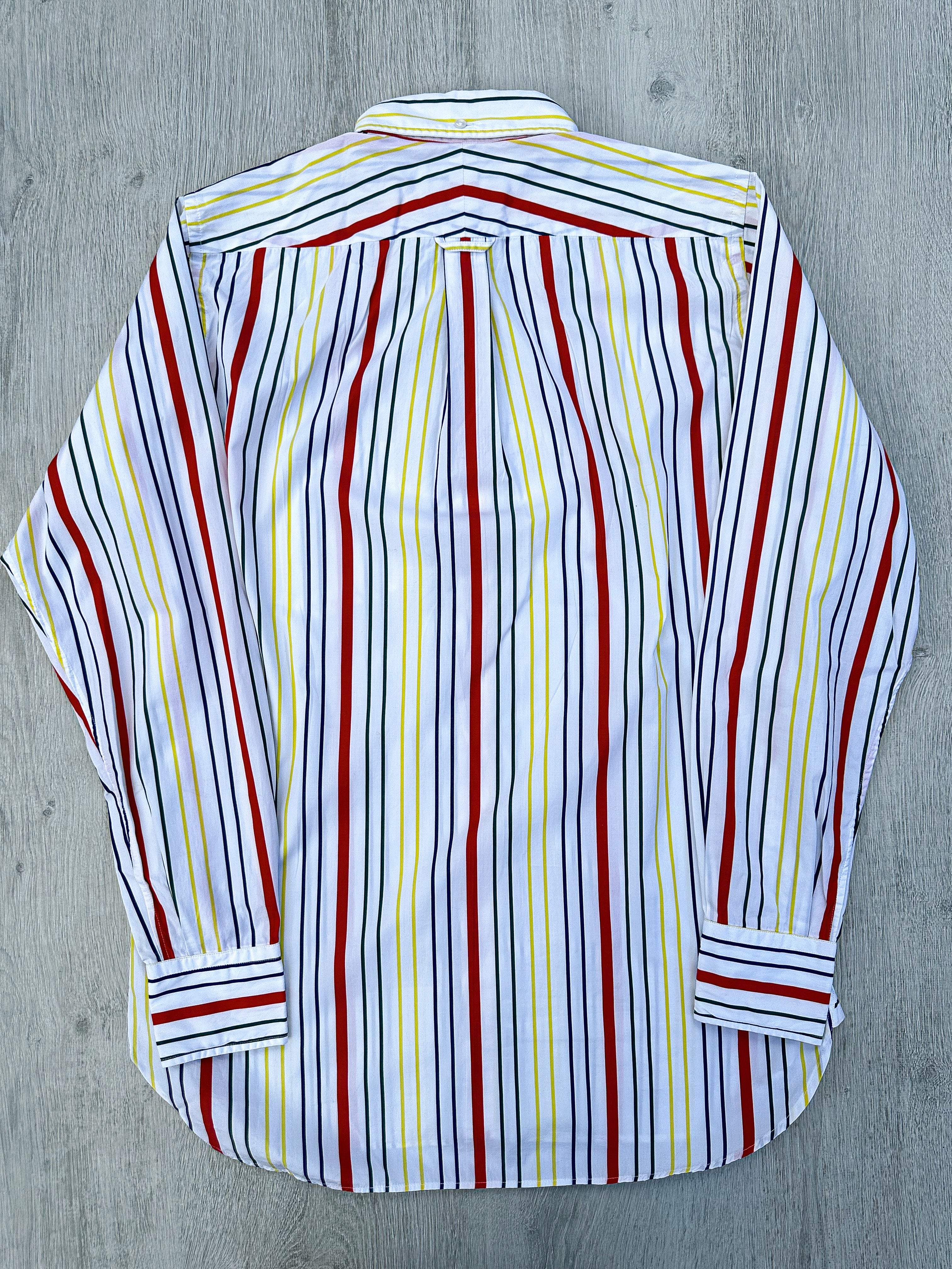 Drake's White Red Yellow Green Striped Formal Shirt - House Of Huntington