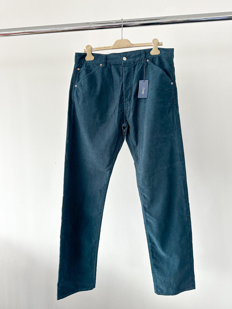 Drake's Cord Selvedge Trousers In Teal - House Of Huntington