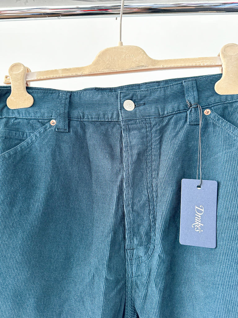 Drake's Cord Selvedge Trousers In Teal - House Of Huntington