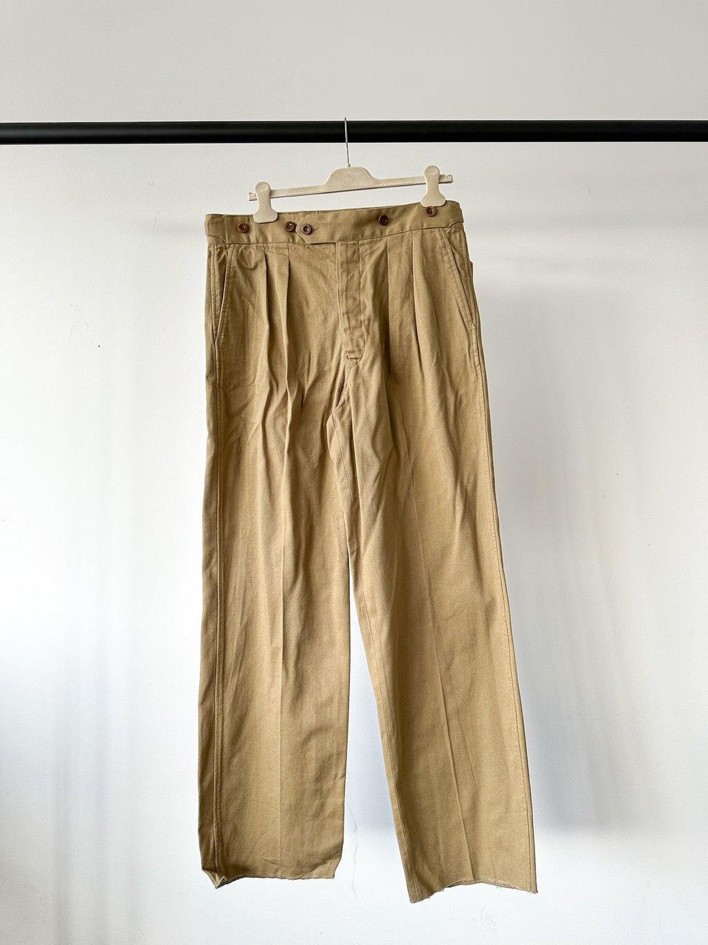 Adjustable Costume Japan Cotton Canvas Beige Trousers - House Of Huntington