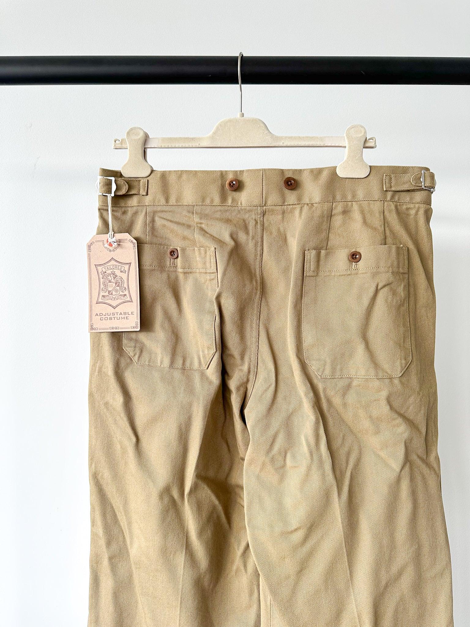 Adjustable Costume Japan Cotton Canvas Beige Trousers - House Of Huntington