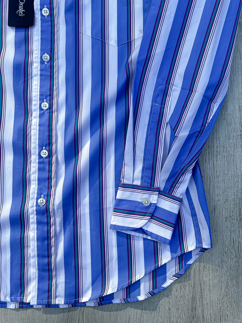 Drake's Blue White Purple Striped Formal Shirt - House Of Huntington