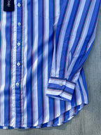 Drake's Blue White Purple Striped Formal Shirt - House Of Huntington