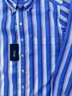 Drake's Blue White Purple Striped Formal Shirt - House Of Huntington