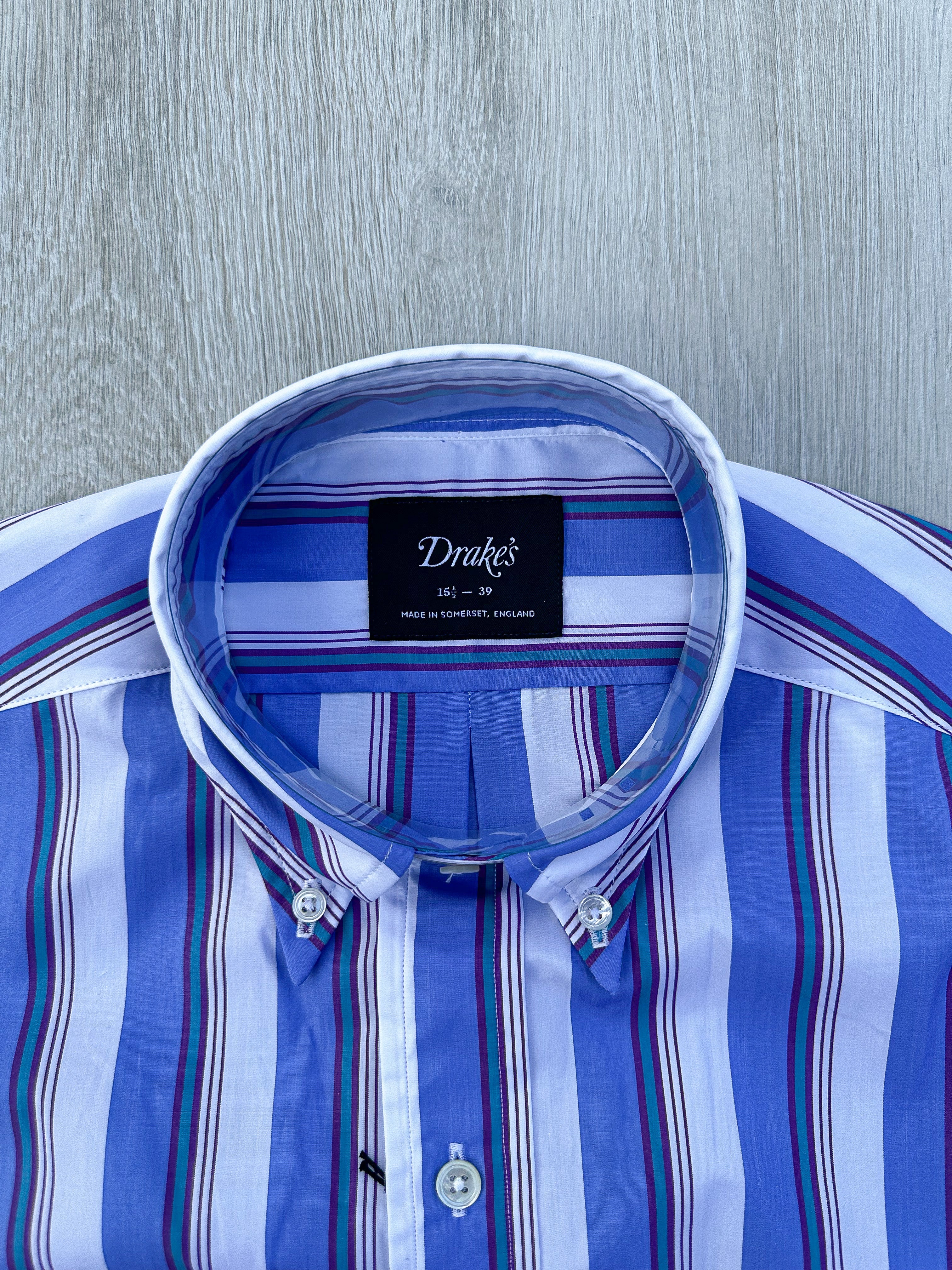 Drake's Blue White Purple Striped Formal Shirt - House Of Huntington