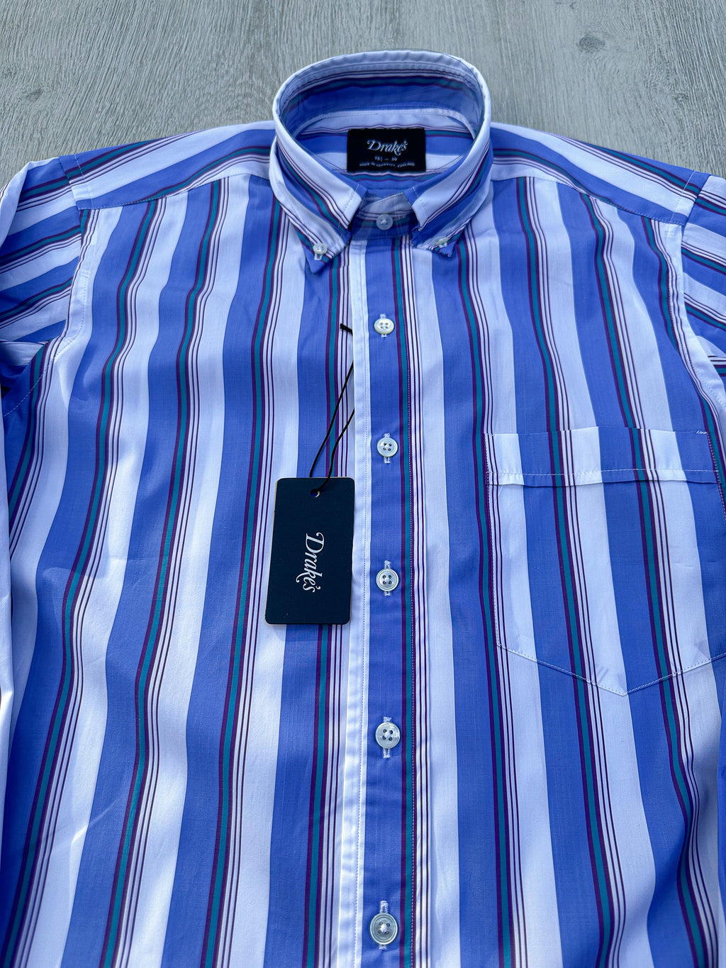 Drake's Blue White Purple Striped Formal Shirt - House Of Huntington